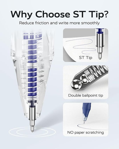 12 Pack Blue Gel Pens, Quick Dry Blue Ink Pens, 0.5mm Fine Point Retractable Smooth Writing Pens for Journaling, Writing, Business Gel Pen for Office School & Home Supplies(Blue)