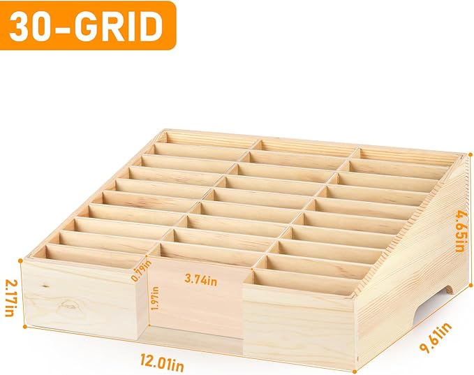 Wooden 30-Grid Cell Phones Storage Box Desktop Mobile Phone Holder Organizer for Office School Classroom (30-Grid)