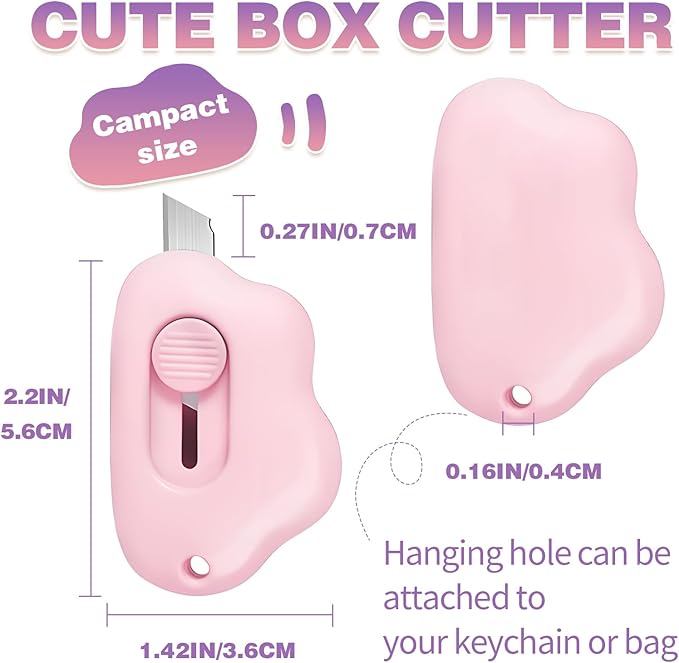 Mini Cloud Box Cutters Retractable Cute, 3 Pcs Small Utility Knives, Portable Letter Opener Slide Open with Keychain Hole, for Office School Stationery, Cutting Box Envelopes Papercutting