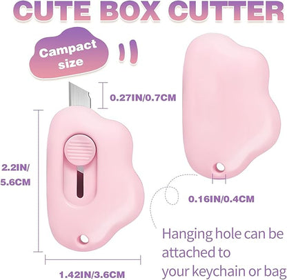 Mini Cloud Box Cutters Retractable Cute, 3 Pcs Small Utility Knives, Portable Letter Opener Slide Open with Keychain Hole, for Office School Stationery, Cutting Box Envelopes Papercutting