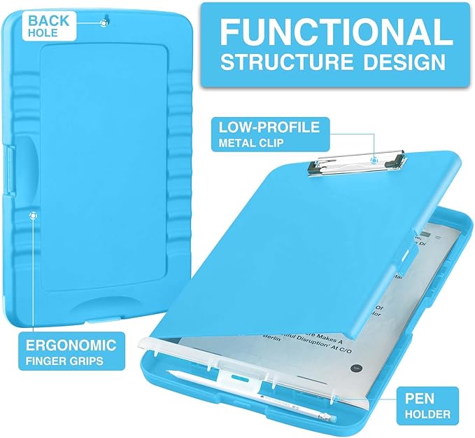 Sooez Clipboard with Storage, High Capacity Nursing Clipboards with Pen Holder, Heavy Duty Plastic Storage Clipboard with Low Profile Clip, Clipboard Folder, Teacher Must Haves, Office Supplies