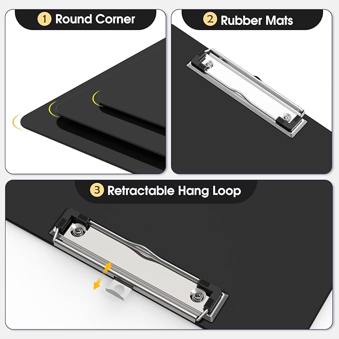 Plastic Clipboards, A4 Black Clip Board 8.5x11 for Classroom, Students, Kid, Woman, Size 9" x 12.5" with Low Profile Clip, Office & School Supply