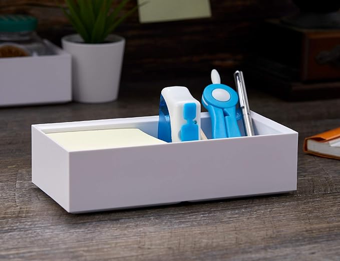 Bostitch Office Konnect Desk Organizer Accessory Tray & Storage Cup Bundle, Stacks for Desktop Storage, Makeup Organization, White
