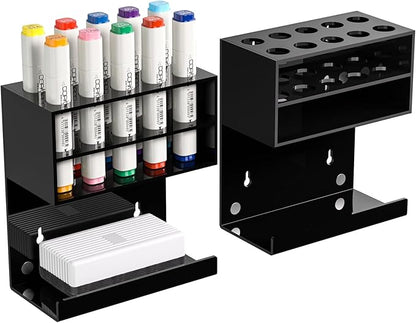 Acrylic Black Whiteboard Magnetic Marker Holder,Wall Mounted Dry Erase Whiteboard Marker Holder Stand Acrylic Magnet Pen Holder for Fridge Refrigerator for School Office Home (Black, 2)