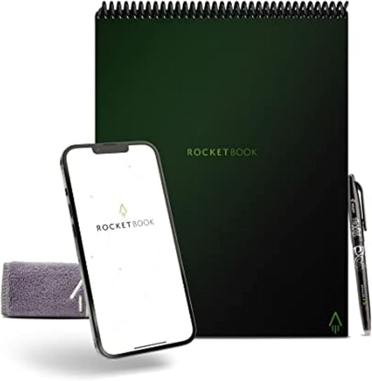 Rocketbook Smart Reusable Notebook, Flip Letter Size Spiral Notebook, Green, (8.5" x 11")