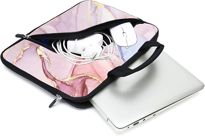 11.6" 12.2 inches Laptop Sleeve Chromebook Case Ultrabook Case Notebook Sleeve Tablet Case Neoprene Handle Sleeve for Men Women, Two Pockets Fit Apple MacBook Air Samsung Acer HP(Pink Marble)