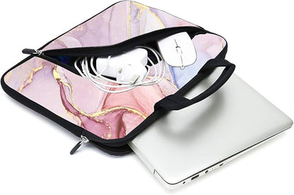 11.6" 12.2 inches Laptop Sleeve Chromebook Case Ultrabook Case Notebook Sleeve Tablet Case Neoprene Handle Sleeve for Men Women, Two Pockets Fit Apple MacBook Air Samsung Acer HP(Pink Marble)