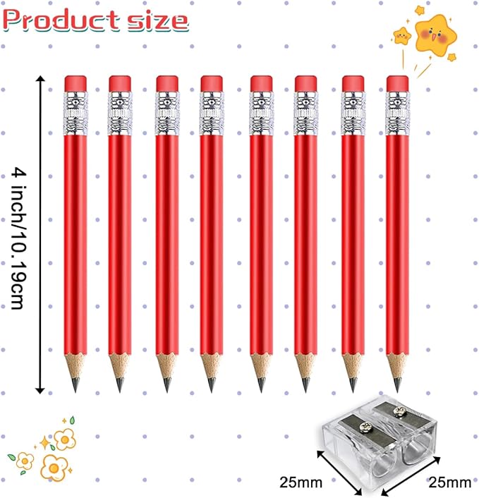 Adhere 25pcs Golf Pencils with eraser Hexagon Wooden Pencils Graphite 2B for Golf Event Scoring,Classroom,Wedding,Company Meetings,Pew, Pocket (z-Red・Round ・50pcs)