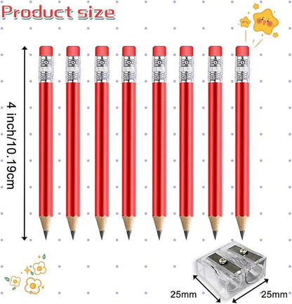 Adhere 25pcs Golf Pencils with eraser Hexagon Wooden Pencils Graphite 2B for Golf Event Scoring,Classroom,Wedding,Company Meetings,Pew, Pocket (z-Red・Round ・50pcs)