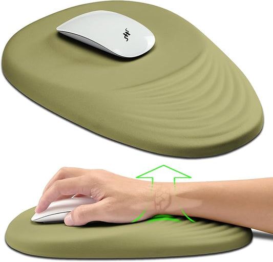 Hokafenle Ergonomic Mouse Pad Wrist Support, Terraced Slope Carpal Tunnel Wrist Pad for Mouse with Unibody Memory Foam, Wrist Rest Pain Relief Mousepad (Khaki Green, 11.8x7.9 in)