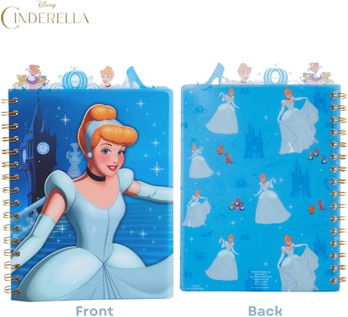 Innovative Designs Disney Cinderella Tab Journal Notebook, Spiral Bound, 96 Lined Pages, 8 x 7 inches
