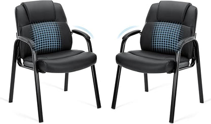 OLIXIS Waiting Room Chairs Set of 2, Leather Office Desk Reception Guest Stationary Side Chair with Padded Arms for Home Conference Lobby Area Meeting Church Medical Clinic Elderly Student