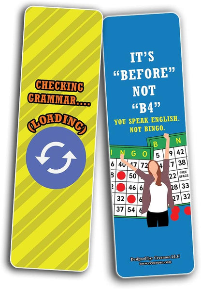Creanoso Funny English Grammar Mistakes Bookmarks (2-Sets X 6 Cards) – Daily Inspirational Card Set – Interesting Book Page Clippers – Great Gifts for Adults and Professionals