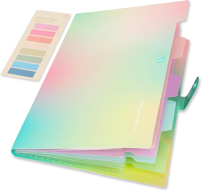 Ddaowanx Expanding File Folder, Letter A4 Size Accordion Plastic File Organizer, 5 Pocket Folders for Documents, Aesthetic Folder with Labels, Paper Organizer for School Office (Aurora Green)