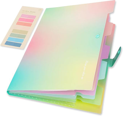 Ddaowanx Expanding File Folder, Letter A4 Size Accordion Plastic File Organizer, 5 Pocket Folders for Documents, Aesthetic Folder with Labels, Paper Organizer for School Office (Aurora Green)