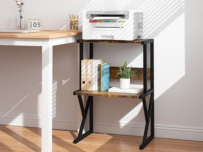 aboxoo Desktop Printer Stand with 3 Tier Wood Storage Shelves,Under Desk Printer Table,Multi-Purpose Home Office Desk Organizer for Fax Machine, Scanner (Brown)