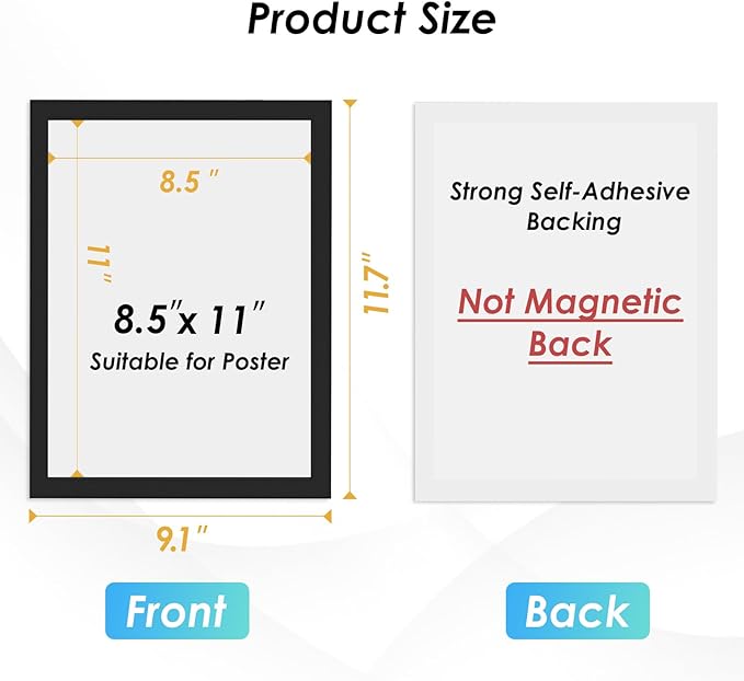 MaxGear Magnetic Sign Holder 8.5 x 11 Wall Mount, Self Adhesive Display Picture Frames with Strong Magnetic Border and Clear PVC, Document Poster Paper Holder for Home Office Store, 3 Pack