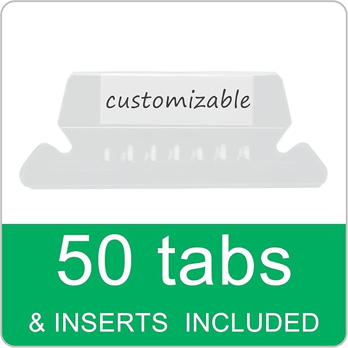 50 Packs Hanging File Folders,Dark Green Letter Size File Folders with 1/5 Adjustable Cut Tabs,Decorative,Drawer,Desk and Cabinet Use