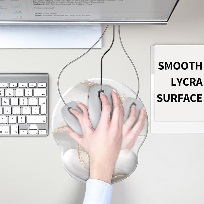 eulps Mouse Pad with Wrist Rest, Comfortable Computer Mousepad with Gel Wrist Support Smooth Surface and Non-Slip PU Base for Pain Relief, Laptop, Office & Home (White Marble)