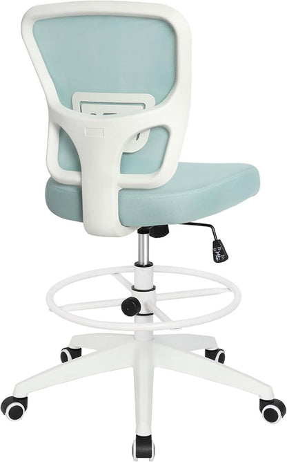 Drafting Chair Adjustable Height Tall Office Chairs Standing Desk Chair Rolling Stool Chair Armless Office Drafting Chair Blue