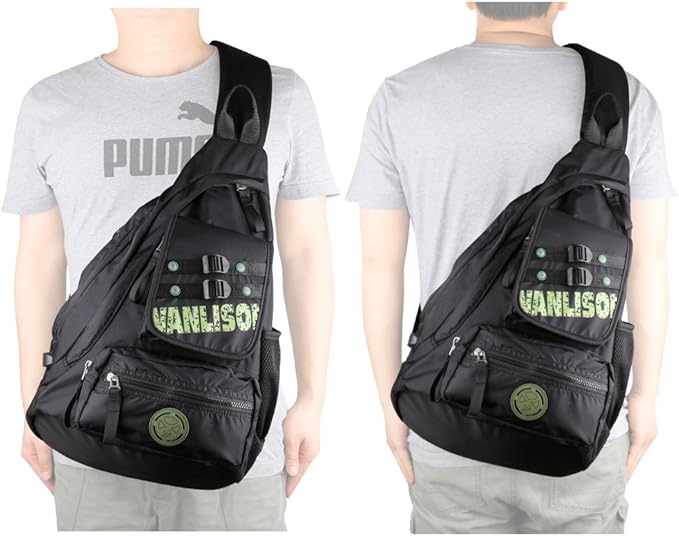 Larswon Sling Bag with USB Charging Port, Sling Backpack USB, Shoulder Backpack, Large Crossbody Bag, Chest Bag Large Black