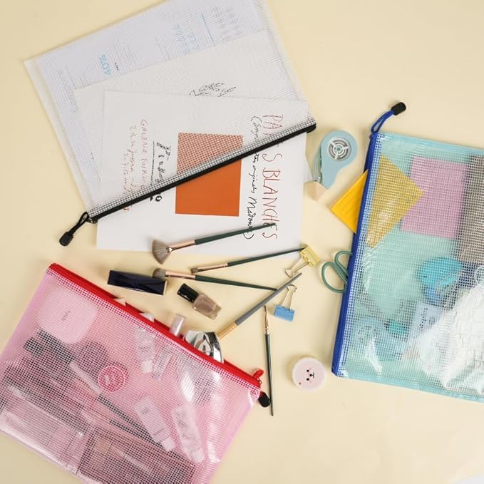 EOOUT 36pcs Mesh Zipper Pouch for Organizing, A4 Letter Size Zipper Storage Bags, Multicolor Plastic File Pouch Multipurpose for Classroom Organization Travel Storage Board Game Storage