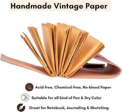 LEATHER VILLAGE Leather Bound Journal - Green, 7"X5", 220 Pages - Vintage Blank Paper Diary for Writing, Drawing, Sketchbook, and Travel Notebook - Ideal for Women and Men