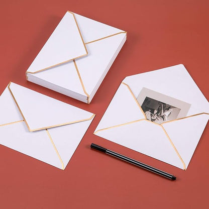 50 Pack A7 Envelopes 5 x 7 Card Envelopes Self-Adhesive V Flap Envelopes with Gold Border for Office, Wedding Gift Cards, Invitations, Graduation, Baby Shower, Parties (White)