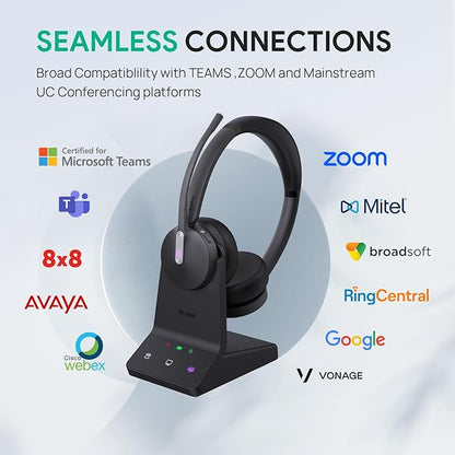 Yealink WH64 Wireless Headset, DECT & Bluetooth Dual-Mode 606 ft Range Headset for Teams Zoom,Skype and UC, Phone Headset with 3X Mic, 26 Talk Time, Office Work Headset for Desk IP Phone, PC,CellPhone