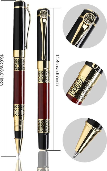 YIVONKA Ballpoint Pen Black Refill,Classical retro style Luxury Pen,Best Ball Pen Gift Set for Men & Women Professional Executive,Office,Nice Pens Classy Gift Box (2 Pack Red)