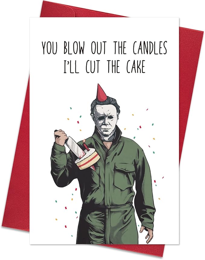Ogeby Halloween Michael Myers Birthday Card Gifts, Horror Movie Killer Bday Card for Men Women, Creep Funny Bday Card for Him Her