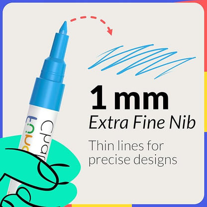 10 Extra Fine Tip Chalk Markers for Chalkboard Signs, Blackboard, Window, Labels, Bistro, Glass, Car (10 Pack, 1mm) - Wet Wipe Erasable Ink Chalkboard Markers, Liquid Chalk Pens