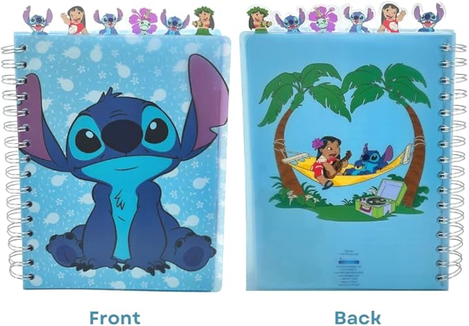 Innovative Designs Disney Lilo and Stitch Tab Journal Notebook, Spiral Bound, 144 Lined Pages, 8 x 7 inches, Blue