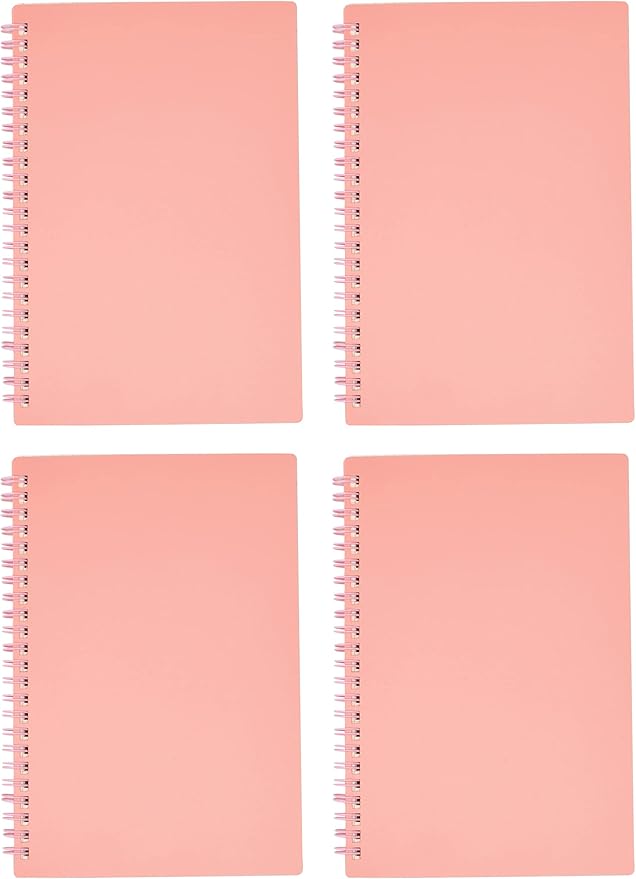 Yansanido Spiral Notebook, 4 Pcs A5 Thick Plastic Hardcover 8mm Ruled Pink 80 Sheets -160 Pages Journals for Study and Notes (Ruled-4pcs Light Pink, A5)