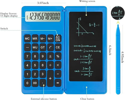 Desk Calculator, Desktop Small Calculator with Writing Notepad, Basic 4-Function Math Large Button Calculator, School Supplies for Kids, Middle/High School Students (Blue)