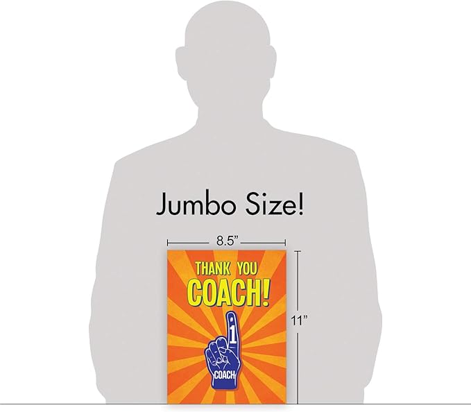 NobleWorks - 1 Jumbo Sports Teacher Graduation Greeting Card from US w/Envelope (8.5 x 11 Inch) - Student Group Gratitude for School Coaches, Mentor - Thank You Coach from All J5786TYG-US