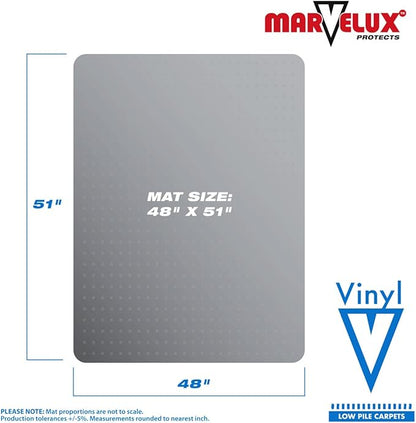 Marvelux Office Chair Mat for Low Pile Carpets 48" x 51” Clear Vinyl Protector Mat for Under Desks, Rectangular PVC Carpeted Floor Mat for Gaming Chairs and Computer Desks