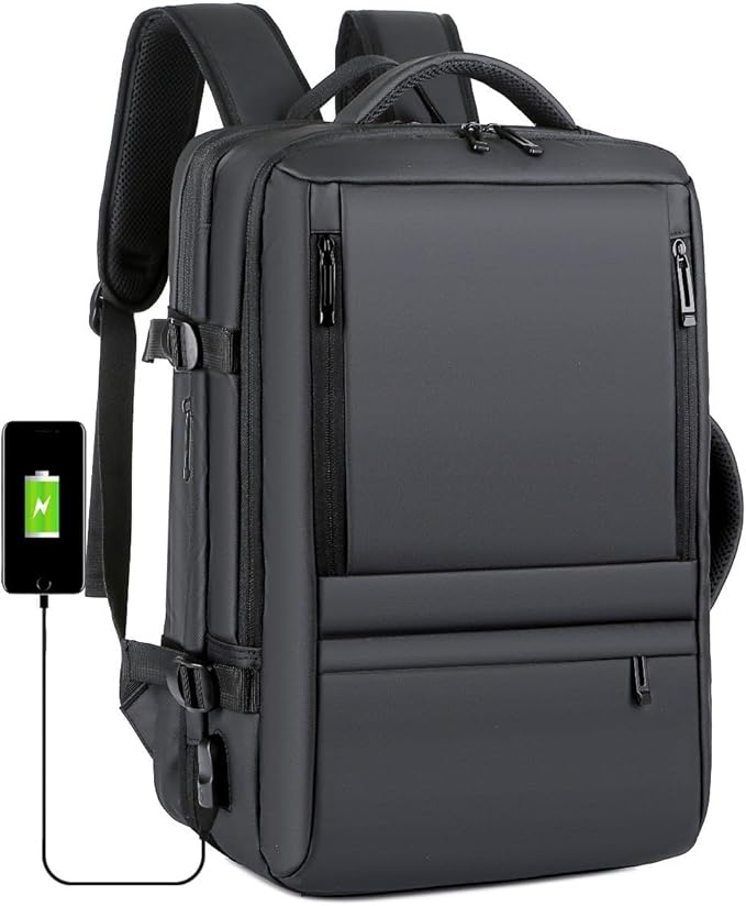 Travel Backpack for Women, Business Anti Theft Water Resistant Durable Scalable Laptop Backpack with USB Charging Port, 17 Inch Computer Bag Rucksack Casual Daypacks, Gifts for Men & Women, Black