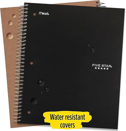 Five Star Spiral Notebook, 3-Subject, Wide Ruled Paper, 10-1/2" x 8", 150 Sheets, Color Will Vary (05204)