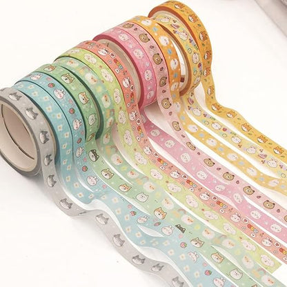 YUBX Cute Pets Washi Tape Set 18 Rolls Skinny Gold Embellishment Decorative Masking Tapes for Arts, DIY Crafts, Journals, Planners, Scrapbook, Wrapping (Puppies) (Puppies)