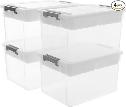 Citylife 32 QT Plastic Storage Bins with Removable Tray Large Stackable Storage Containers for Organizing Craft Storage and Storage Craft, Clothes, Files, Office Supplies, 4 Packs