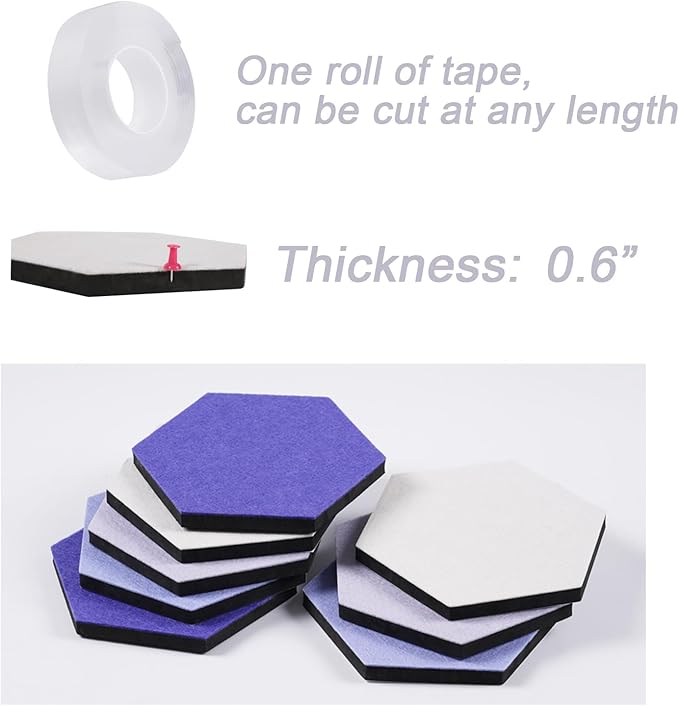 LAJAR 8 Pcs Hexagon Felt Bulletin Board Tiles, Self Adhesive Felt Pin Board Wall Tiles for Photos, Pictures, Memos (Purple)
