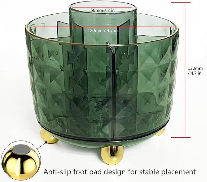 Dark Green Pen Pencil Holder for Desk, 360° Rotating Pen Organizer, Green Office Supplies, Cute Pen Holder, 6-Compartment Pencil Holder Rotating