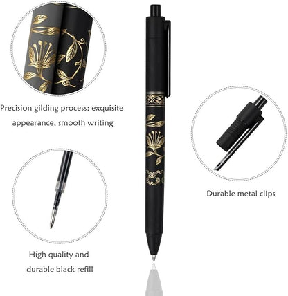 MiSiBao 0.7mm Black Ink Gel Pens Refillable & Retractable Gel Ink Rolling Ball Pens Gilding Process Pattern Smooth Writing Gel Pen (9-pack)