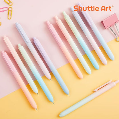 Shuttle Art Retractable Pastel Shifting Gel Ink Pens, 15 Pack Black Ink Pens, Cute Pens 0.5mm Fine Point Soft Aesthetic Barrel for Smooth Writing Journaling Taking Notes School Office Home