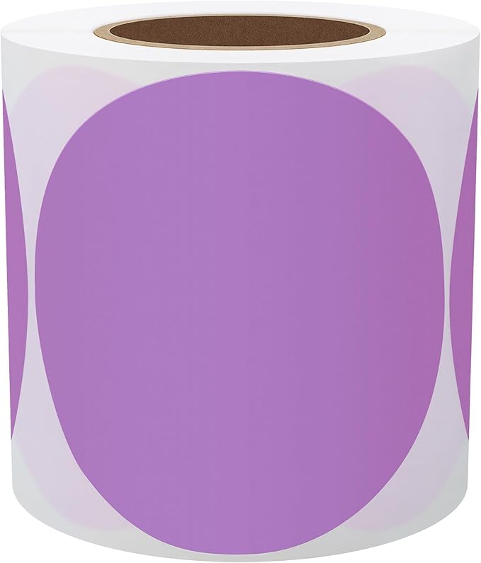 Hybsk 3 inch Circle Color Direct Thermal Stickers Shipping Labels for Barcodes,Name Tag,DIY Logo Design,QR Code,Inventory– Compatible with Zebra,Rollo,Munbyn,and More-750 pcs (3 inch,Purple)
