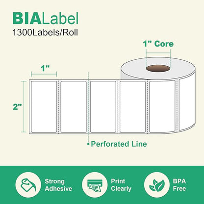 12 Rolls 2" X 1" Thermal Labels, 1300/Roll - Direct Thermal Labels Compatible with Zebra & Rollo Printers
