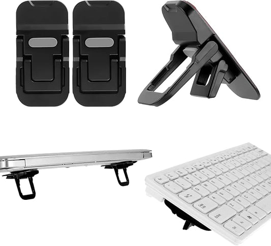 Bewudy 2 Pcs Portable Keyboard Riser, Dual Tilt Angle Adjustment Foldable Laptop Riser, Mini Computer Keyboard Stand for Desk, Self-Adhesive Keyboard Riser Feet for Most Keyboards(Black)