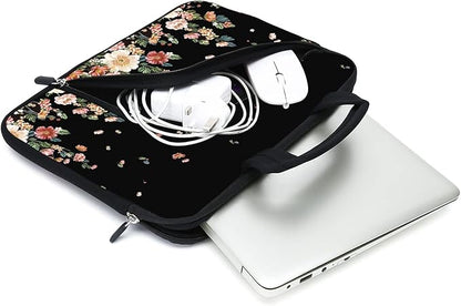 11.6" 12.2 inches Laptop Sleeve Chromebook Case Ultrabook Case Notebook Sleeve Tablet Case Neoprene Handle Sleeve for Men Women, Two Pockets Fit Apple MacBook Air Samsung Acer HP DELL(Flowers)