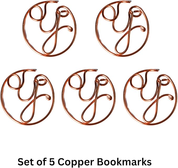 Personalized Initial Copper Bookmark, Set of 5, Handmade Copper Gift for Her, Him, Couple on Birthday, Wedding Anniversary, Alphabet Bookmark (Y)